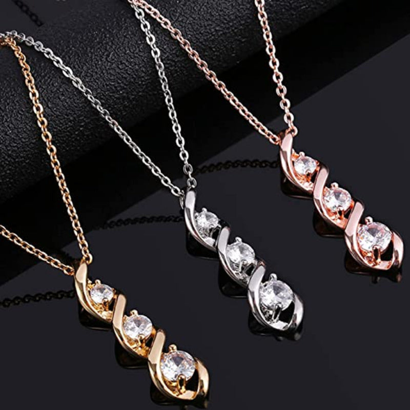 White gold necklace with an infinity-shaped pendant and cubic zirconia