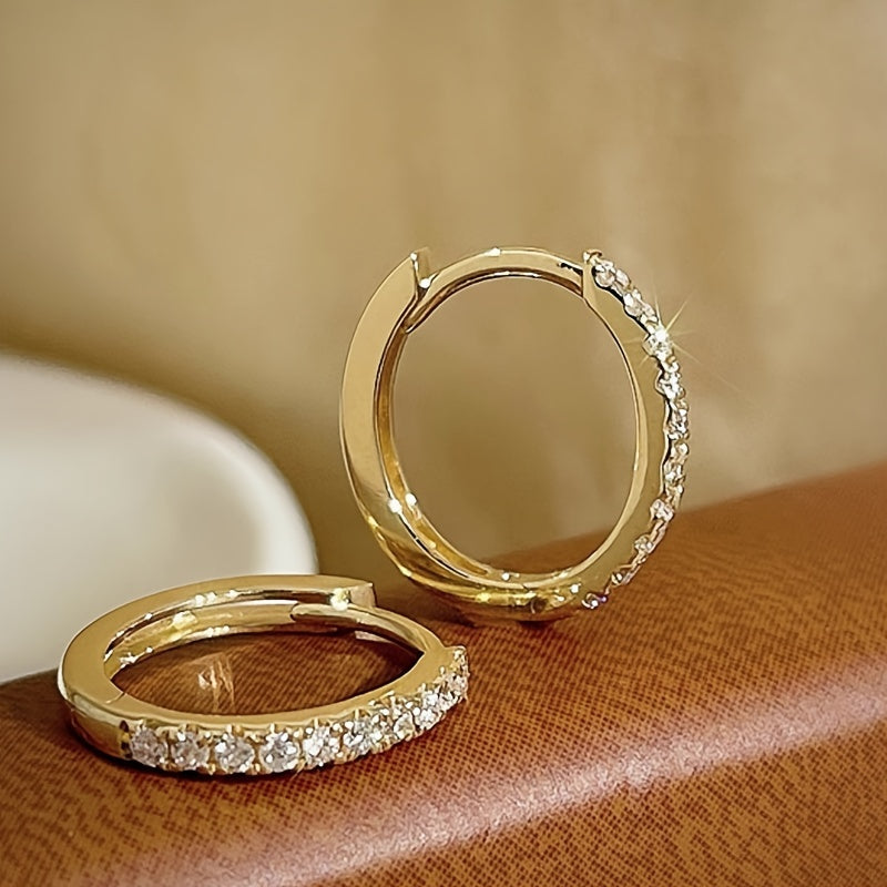 Minimalist White Gold Hoop Earrings with Crystals