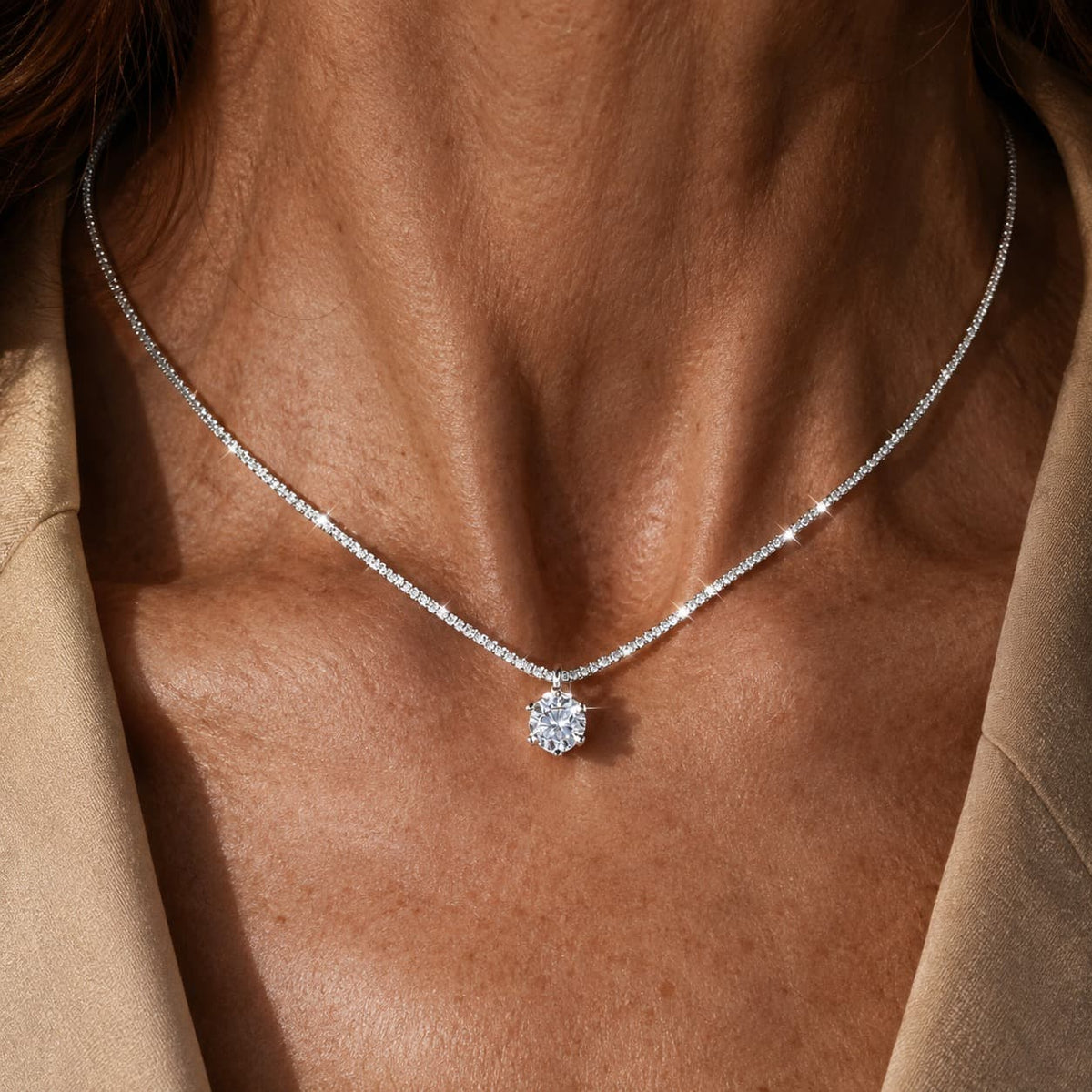 White Gold Eternity Necklace with Cubic Zirconia