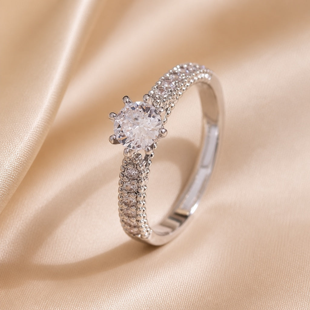 Minimalist White Gold Ring with Zirconia
