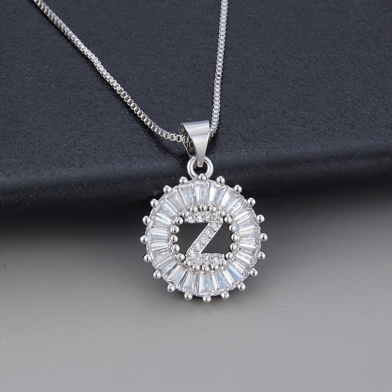 White Gold Necklace with Z Initial and Cubic Zirconia Pendant