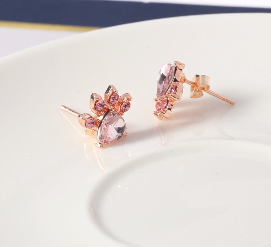 Rose Gold Paw Jewelry Set β 4 Pieces with Zirconia Heart (Ring, Necklace, Earrings, Bracelet)