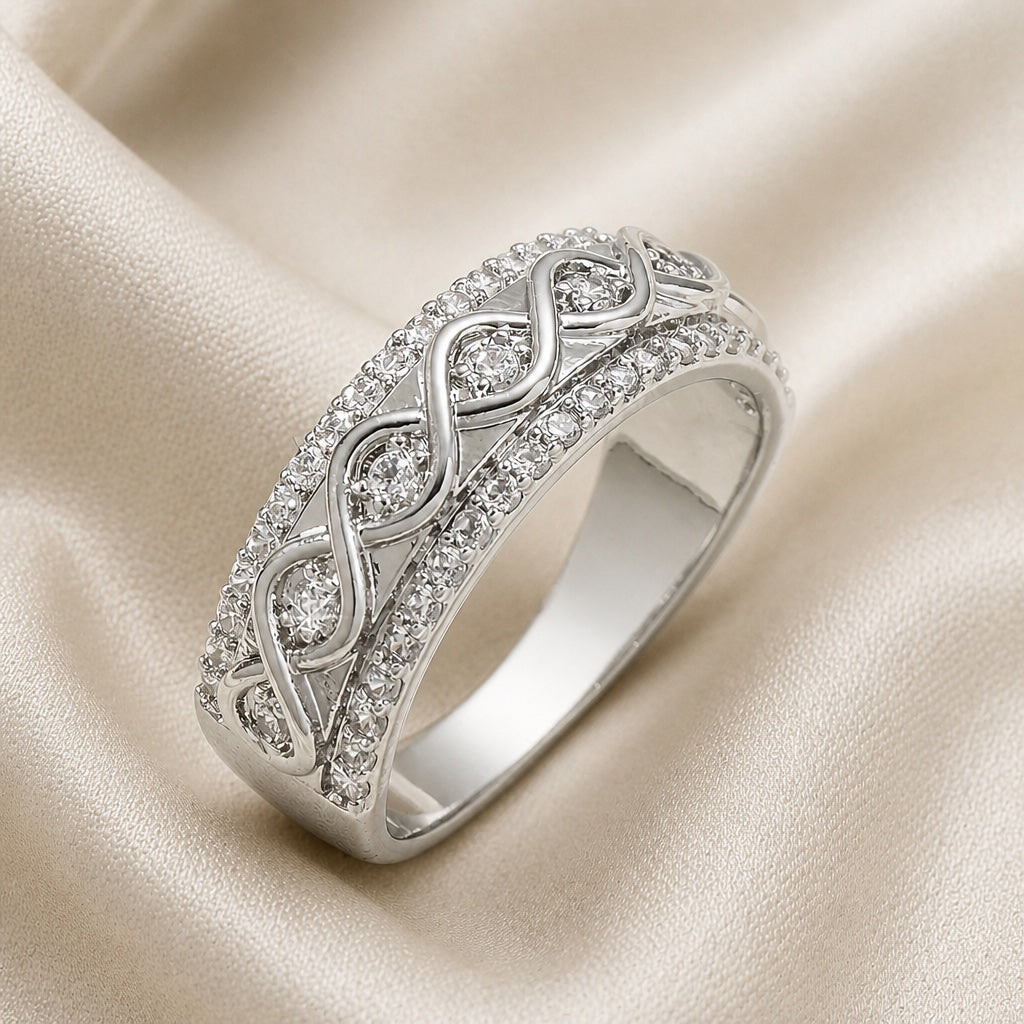 White gold ring with a double row of cubic zirc