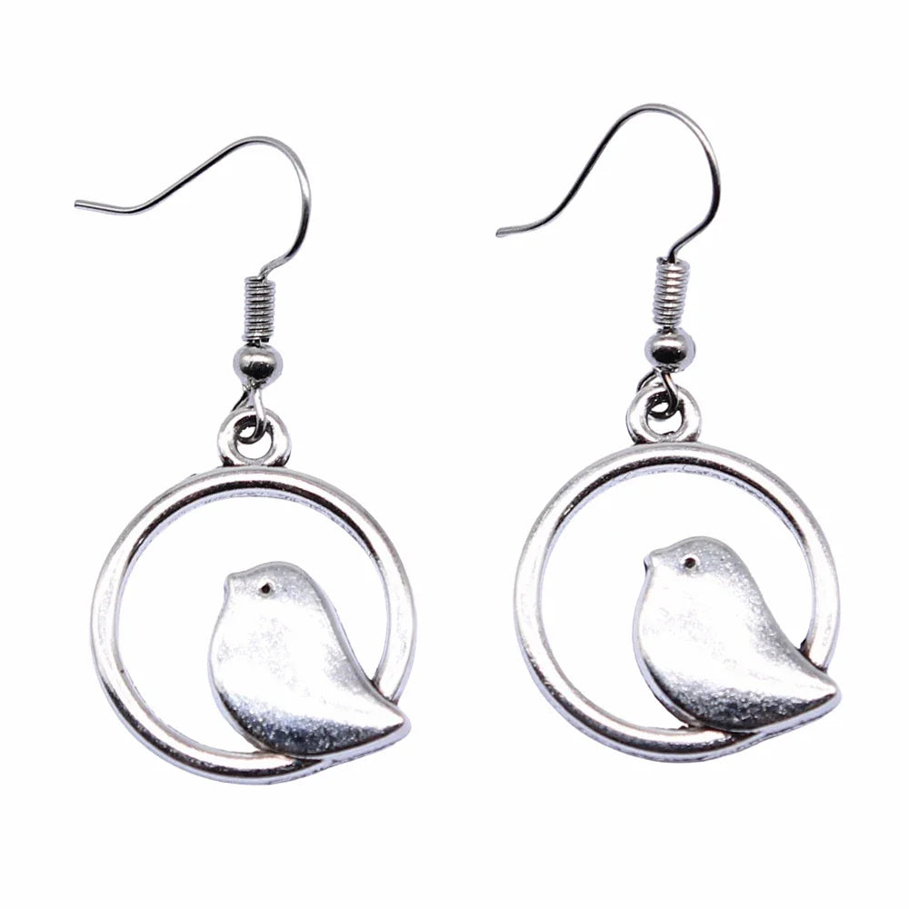 Vintage Bird Charm Drop Earrings – Handmade Boho Jewelry