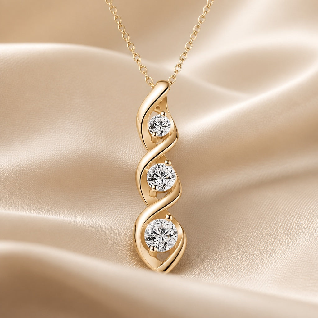 White gold necklace with an infinity-shaped pendant and cubic zirconia