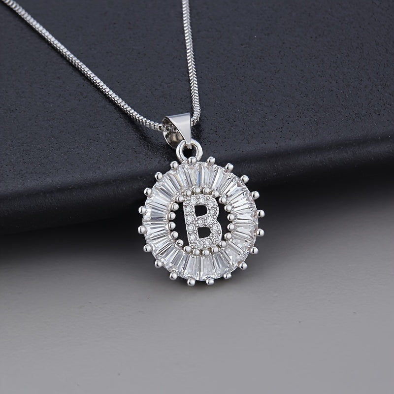 White Gold Necklace with Z Initial and Cubic Zirconia Pendant