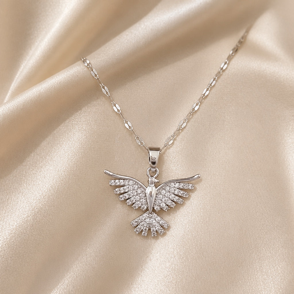 White Gold Phoenix Necklace with Zirconia Pendant