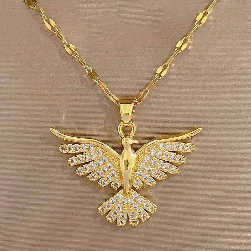 White Gold Phoenix Necklace with Zirconia Pendant