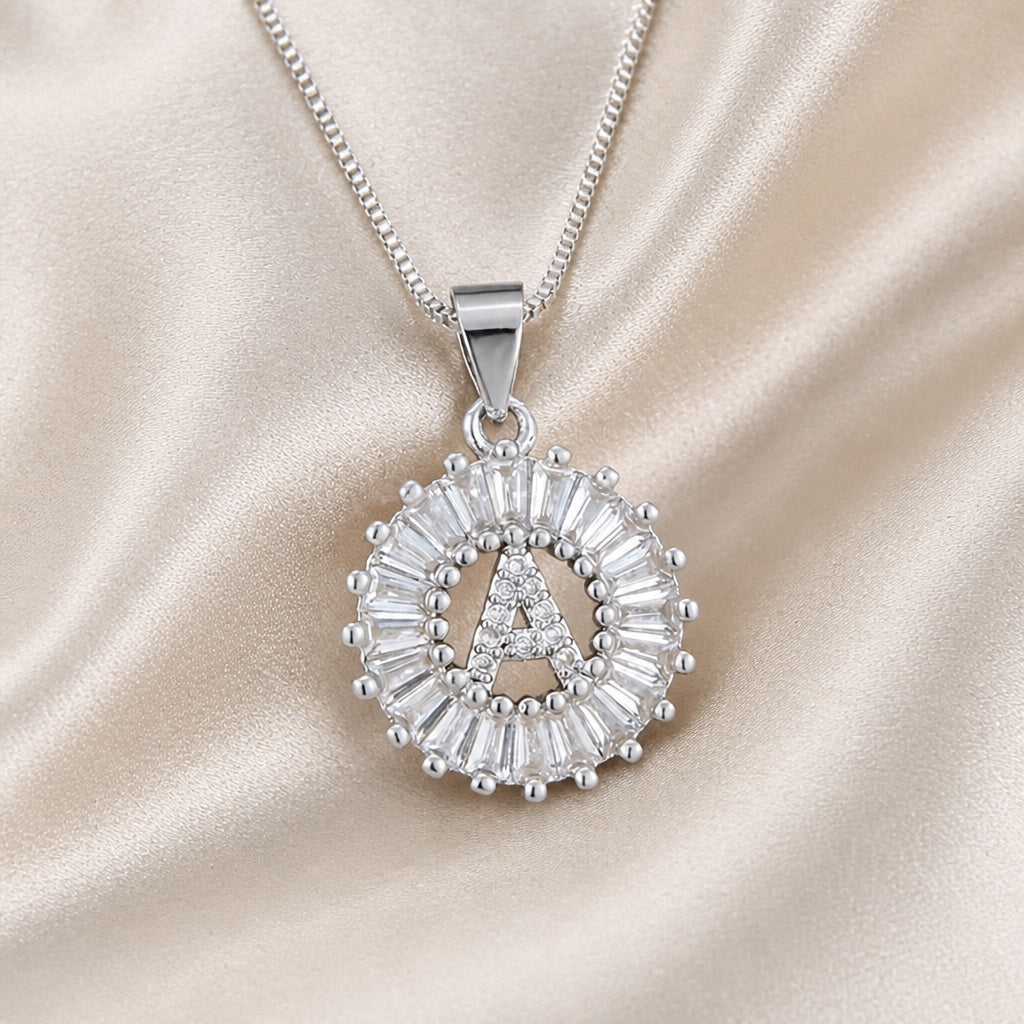 White Gold Necklace with Z Initial and Cubic Zirconia Pendant