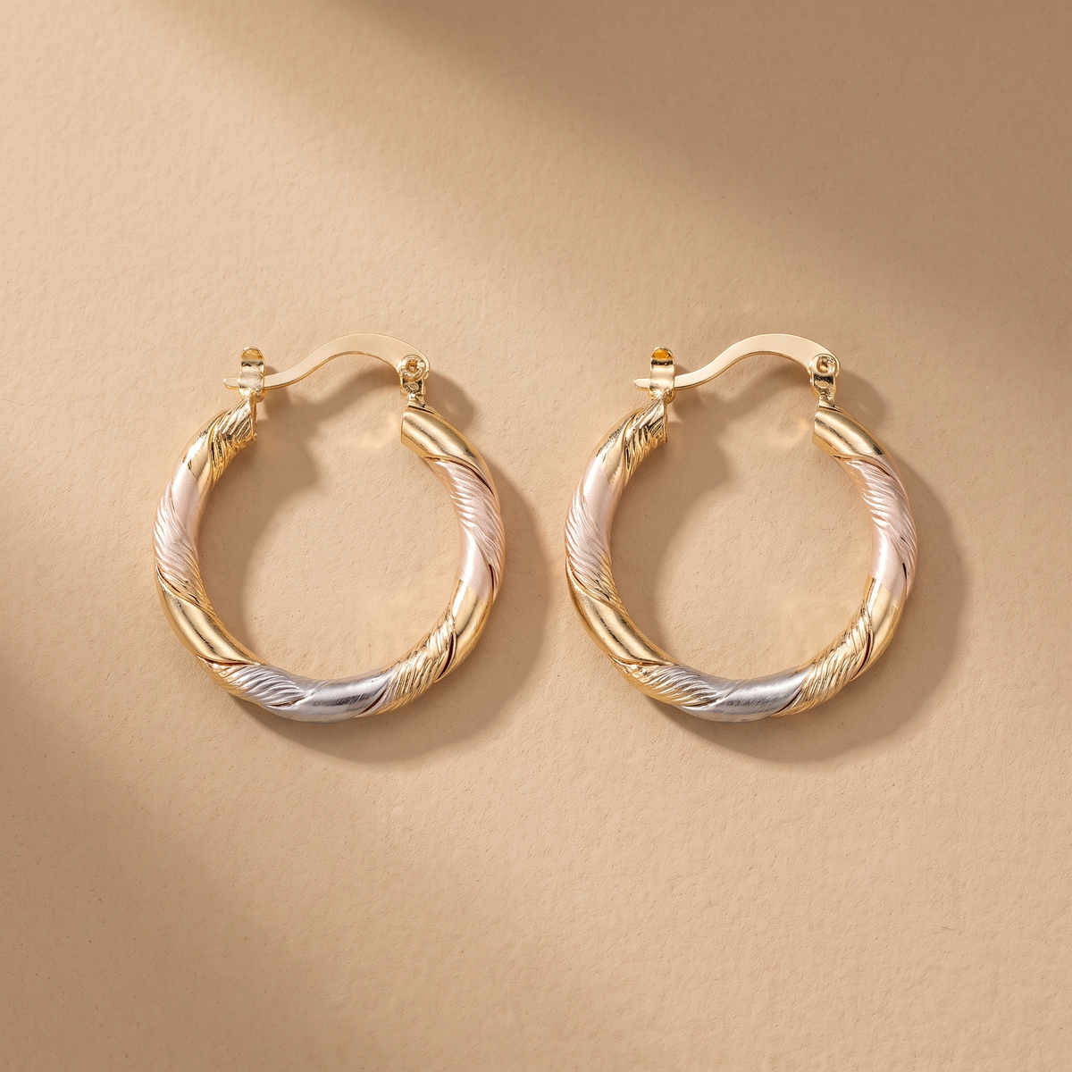 Vintage Round Hoop Gold Silver and Rose Earrings