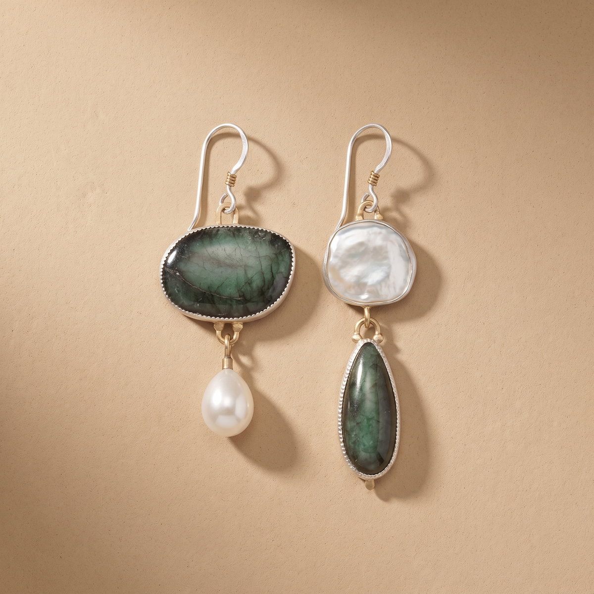 Vintage Green and White Stone Earrings
