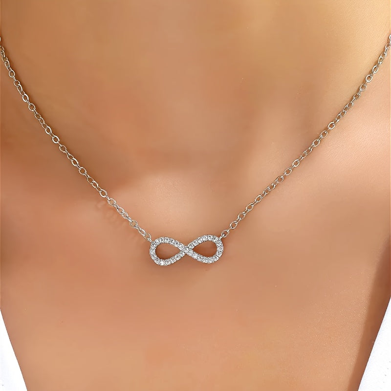White Gold Infinity Pendant Necklace with Zirconia