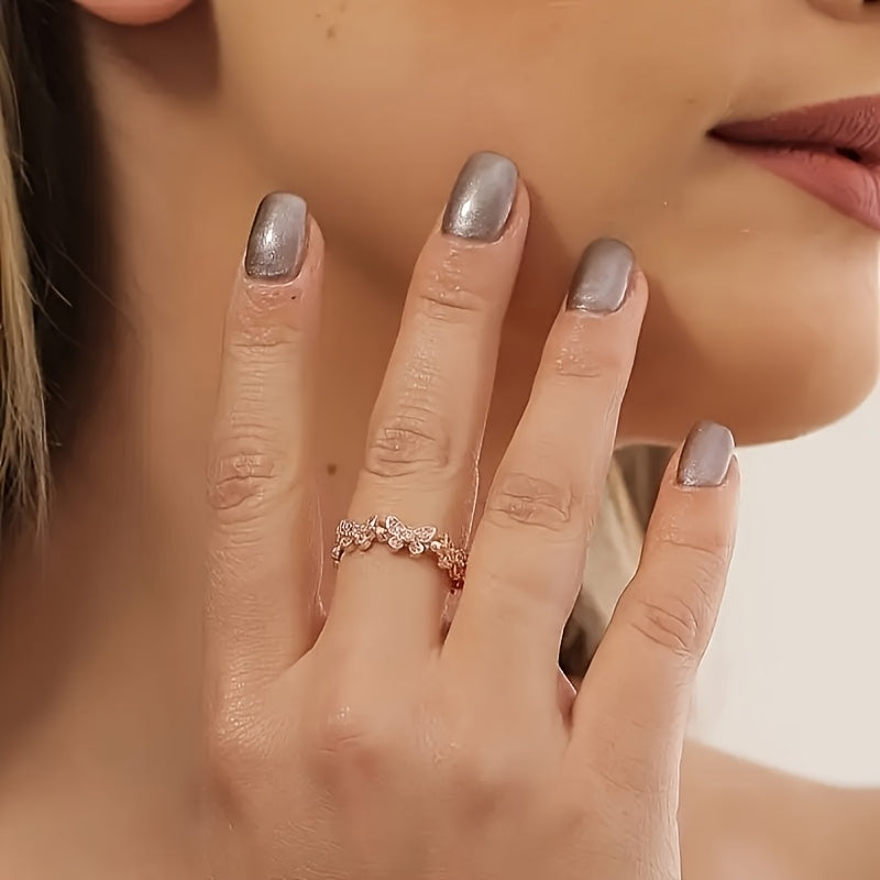 White Gold Butterfly-Shaped Ring with Crystals