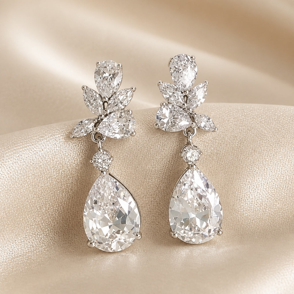 White gold floral drop earrings