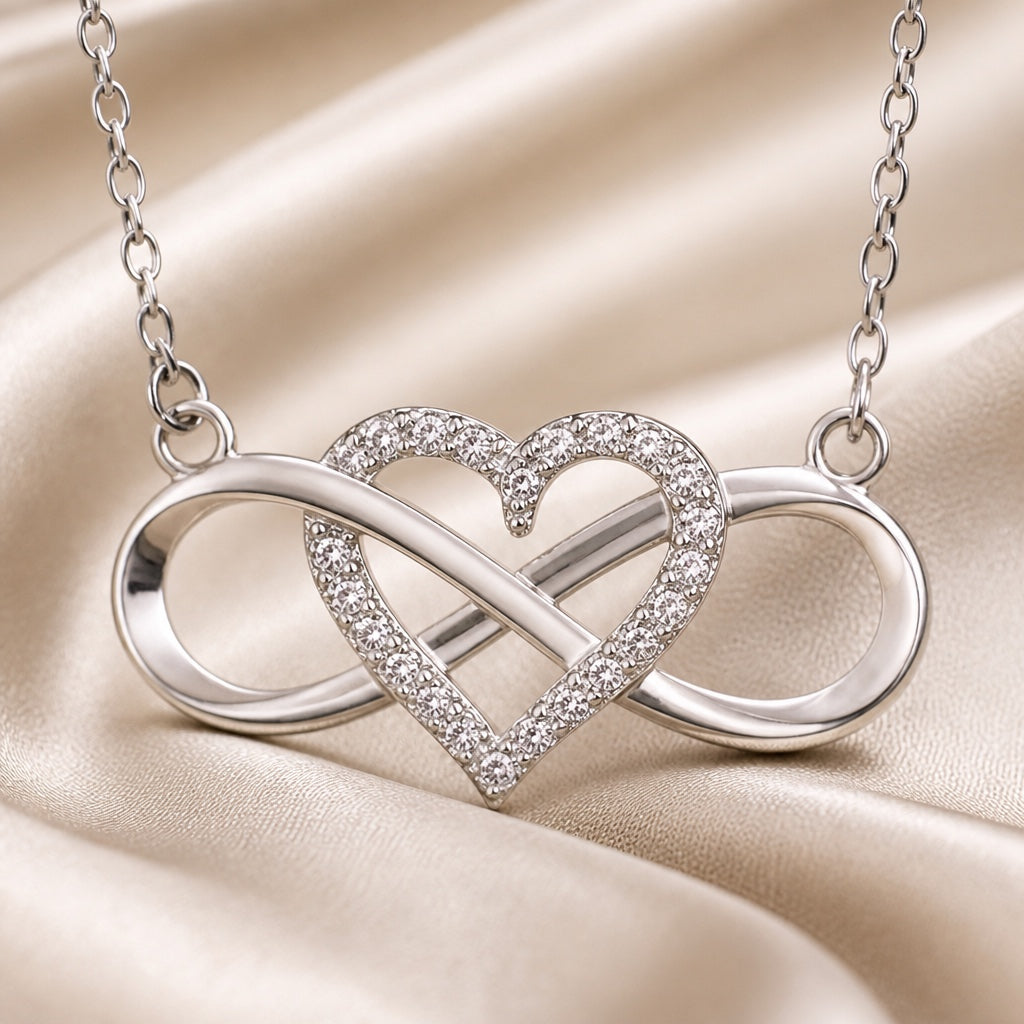 White Gold Infinity Heart Pendant with Necklace