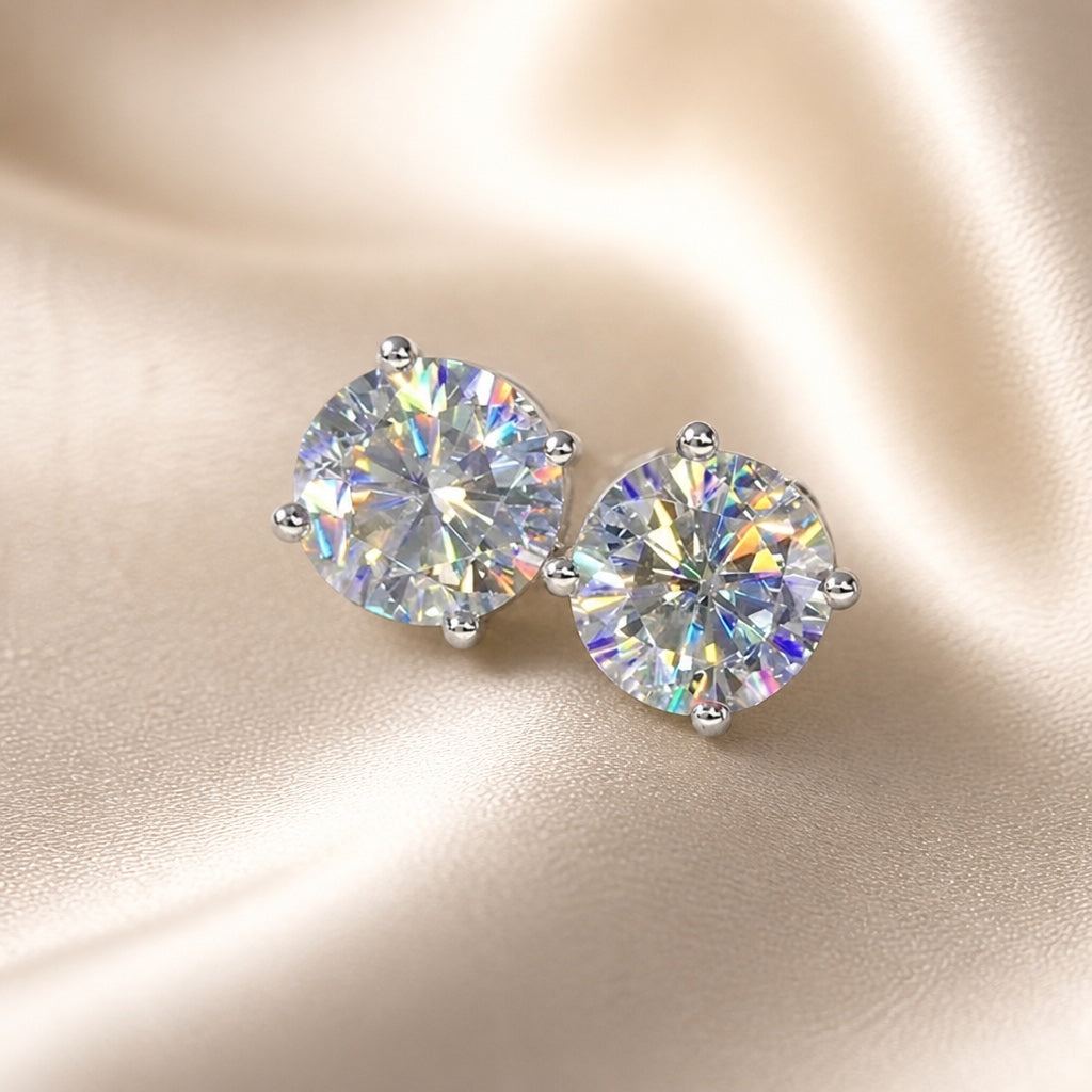 Sparkling white gold earrings with cubic zirconia