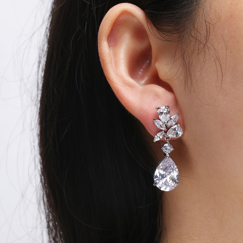 White gold floral drop earrings