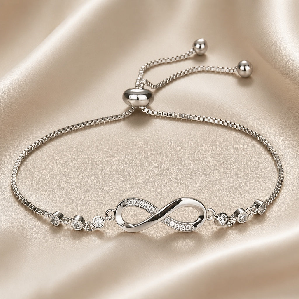 White gold sliding bracelet with infinity symbol