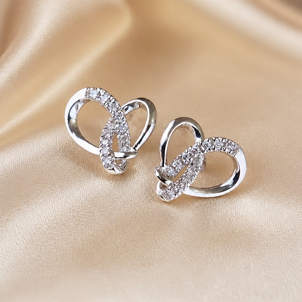 Geometric White Gold and Zirconia Stud Earrings