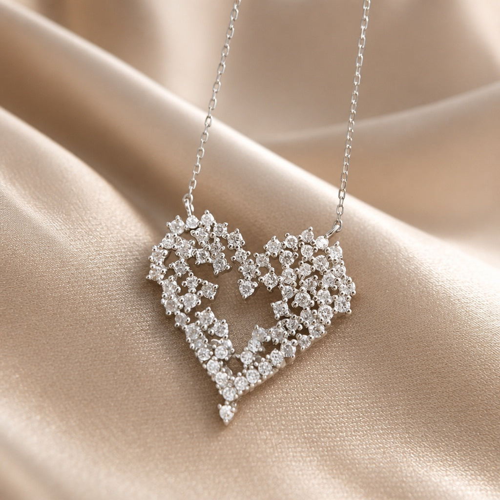 White Gold Heart Pendant Necklace with Zirconia