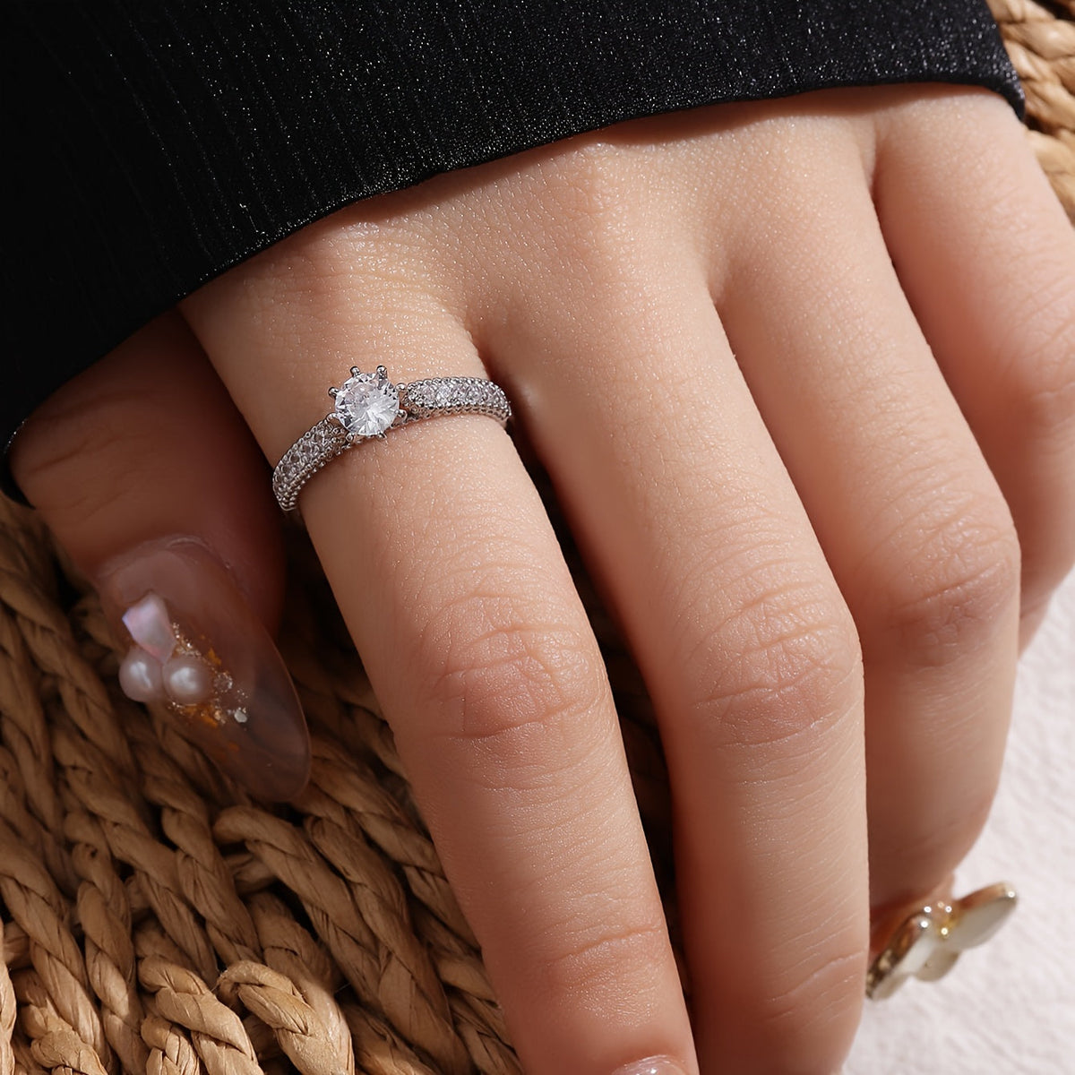 Minimalist White Gold Ring with Zirconia