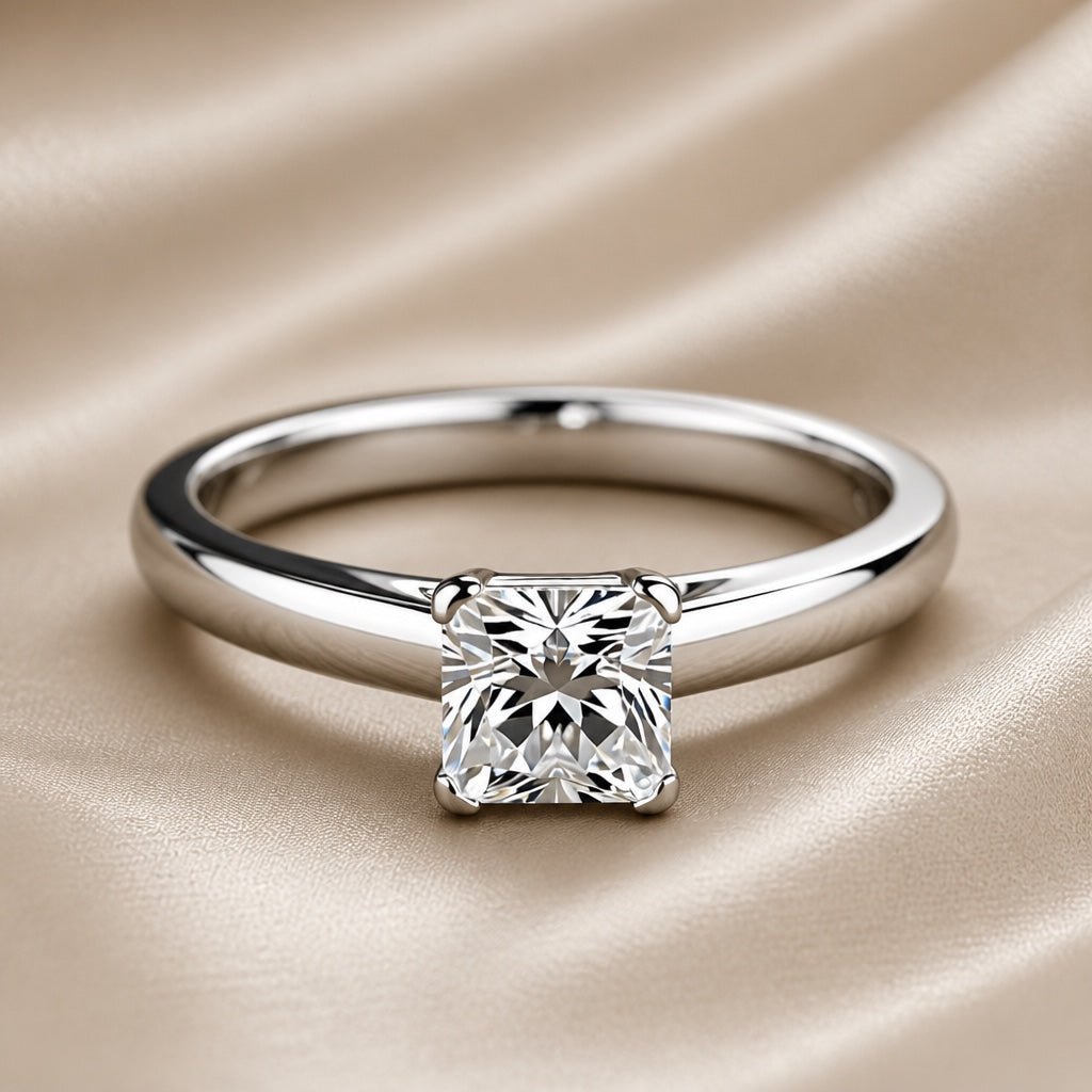 Square crystal and white gold ring