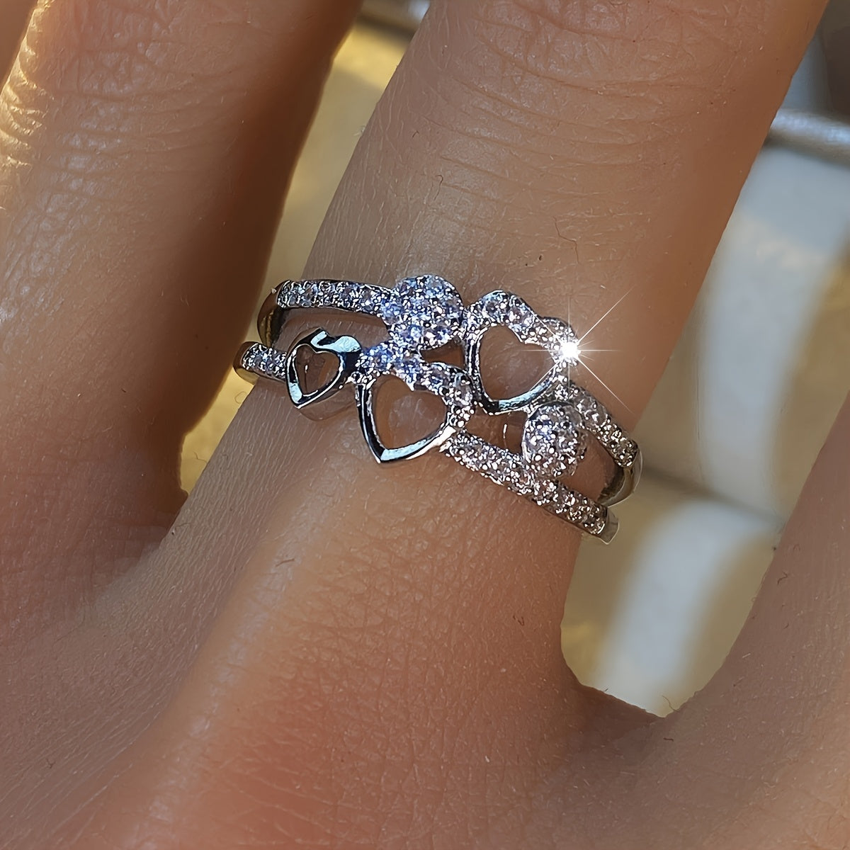 White Gold Heart Ring with Zirconia