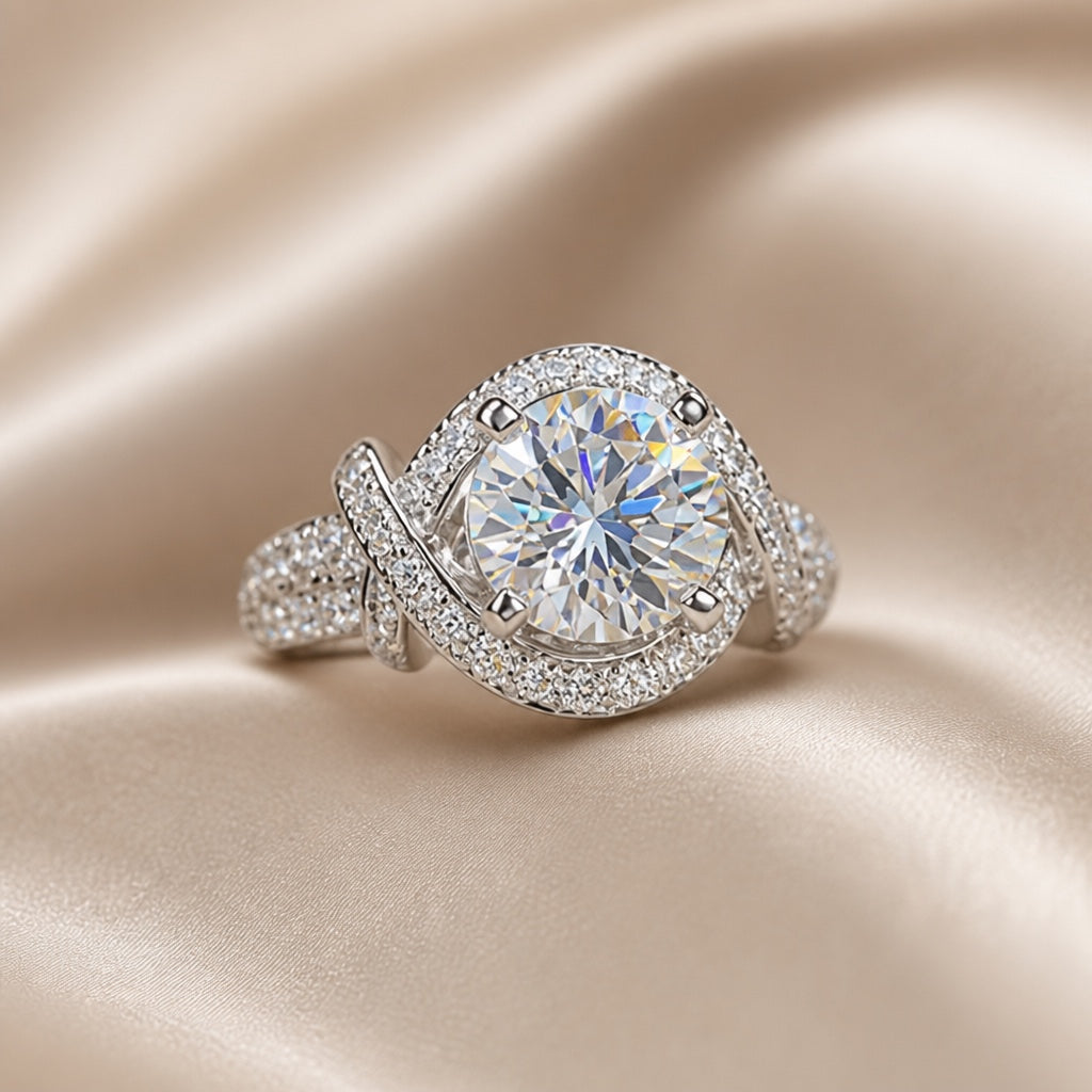 White Gold Ring with Moissanite and Split Shank