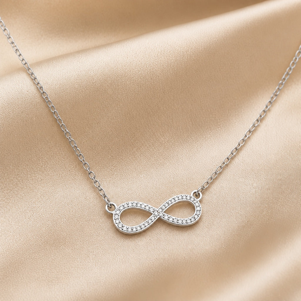 White Gold Infinity Pendant Necklace with Zirconia