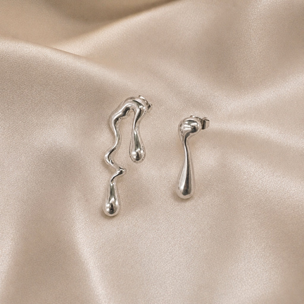 Irregular White Gold Drop Earrings