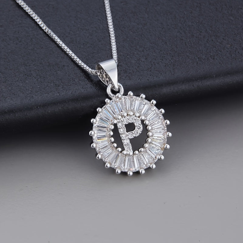 White Gold Necklace with Z Initial and Cubic Zirconia Pendant