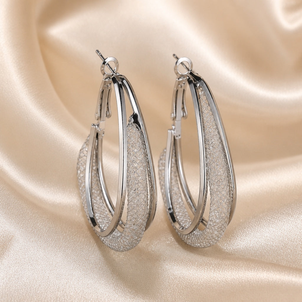 Luxury White Gold and Zirconia Mesh Earrings