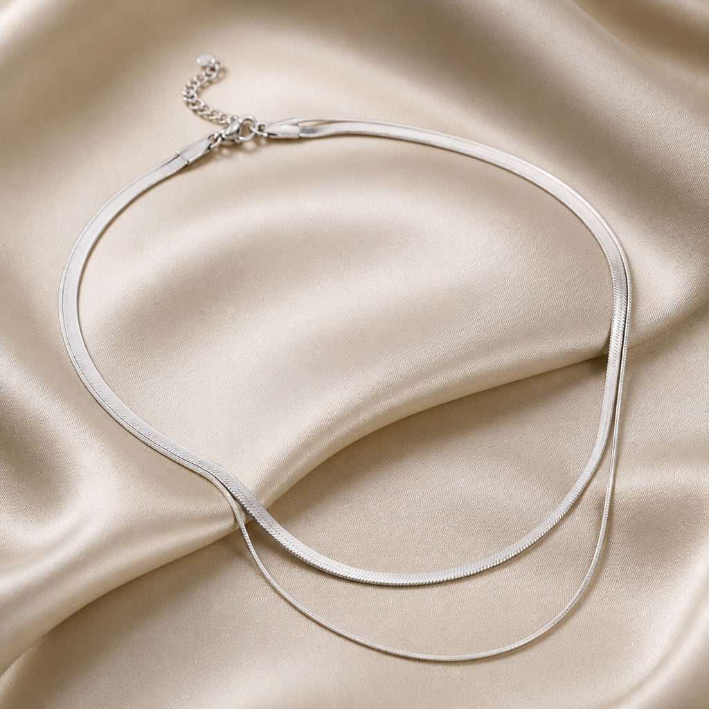 White Gold Layered Snake Chain Necklace