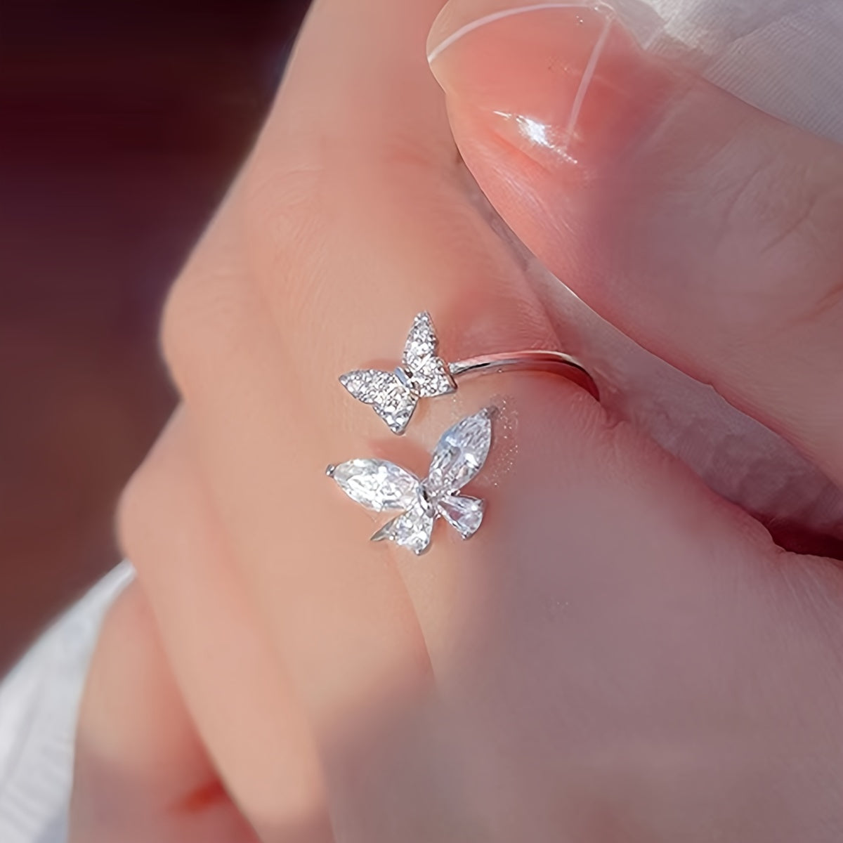 White Gold Ring with Two Cubic Zirconia Butterflies