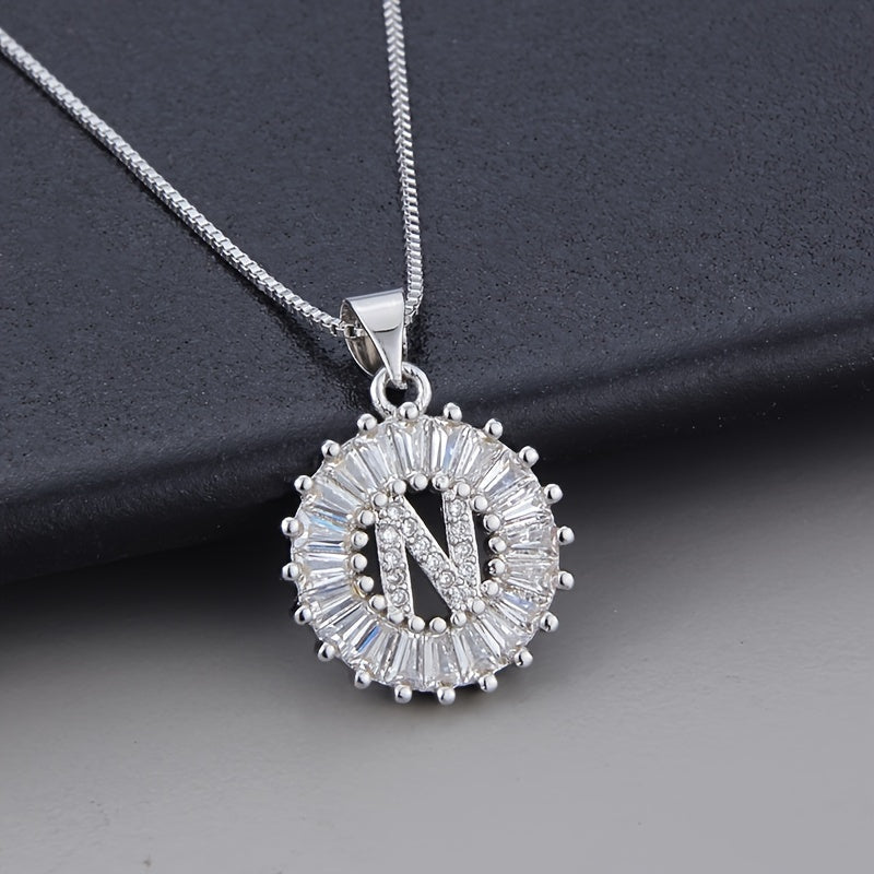 White Gold Necklace with Z Initial and Cubic Zirconia Pendant