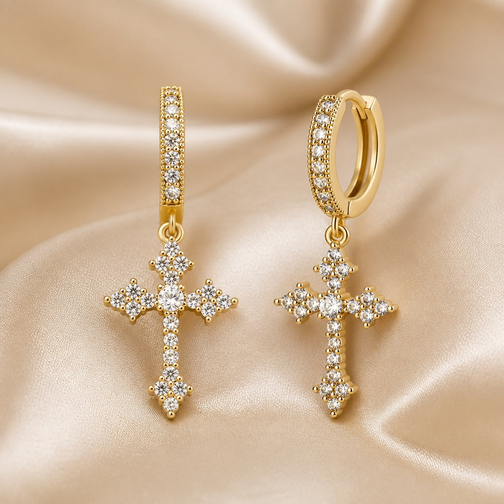 White Gold Earrings with Set Cubic Zirconia