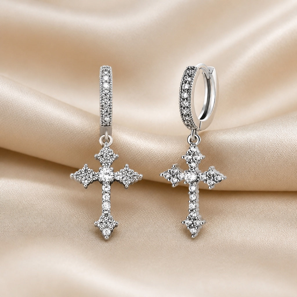 White Gold Earrings with Set Cubic Zirconia