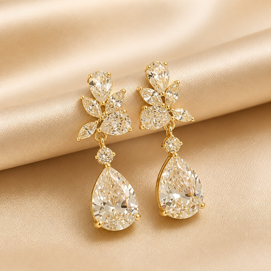 White gold floral drop earrings