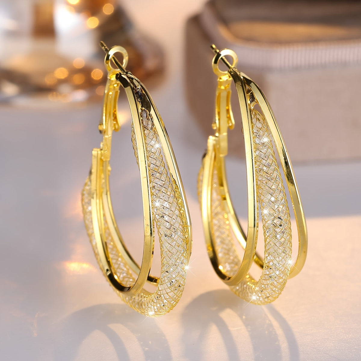 Luxury White Gold and Zirconia Mesh Earrings