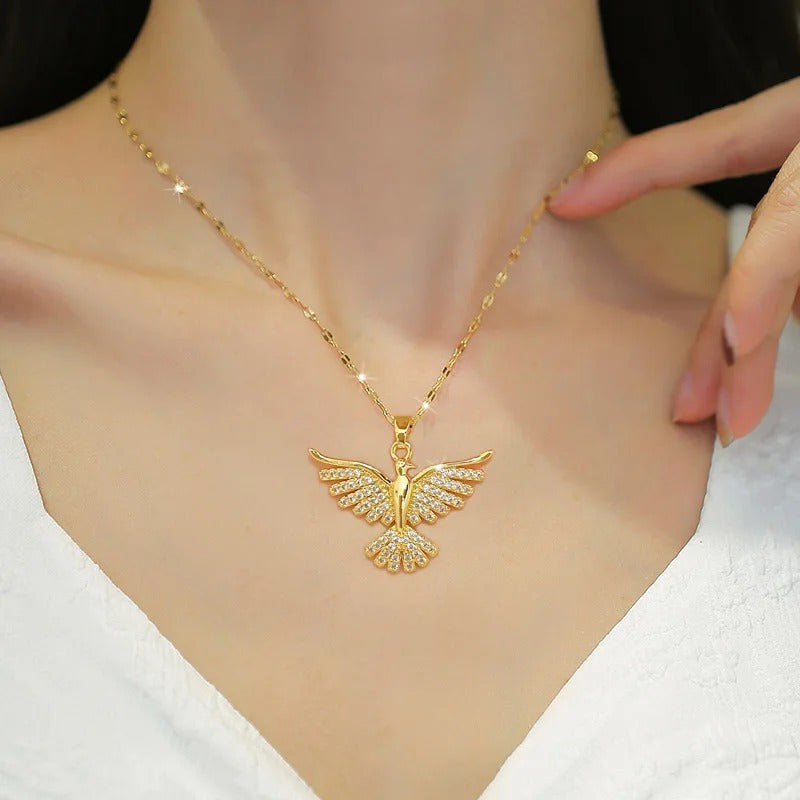 White Gold Phoenix Necklace with Zirconia Pendant
