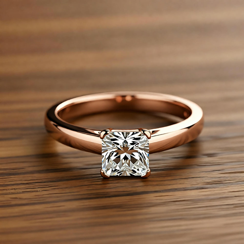 Square crystal and white gold ring