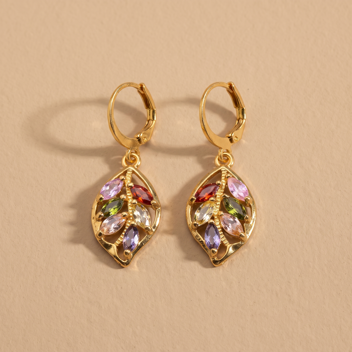 Vintage Gold Leaf Colorful Earrings