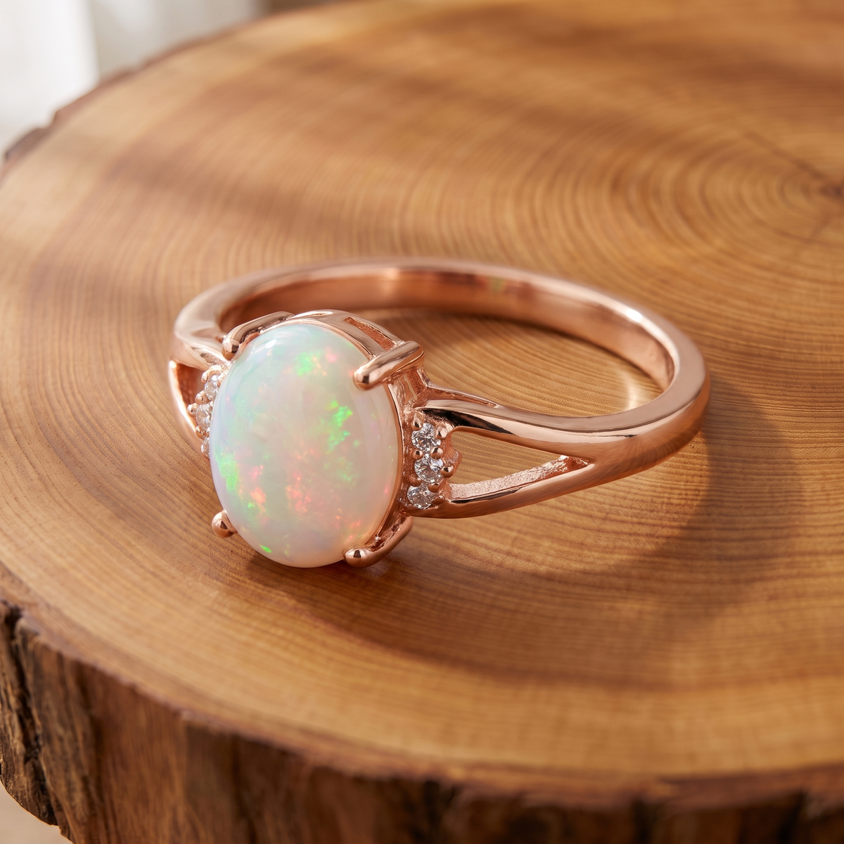 White Opal Rose Gold Ring