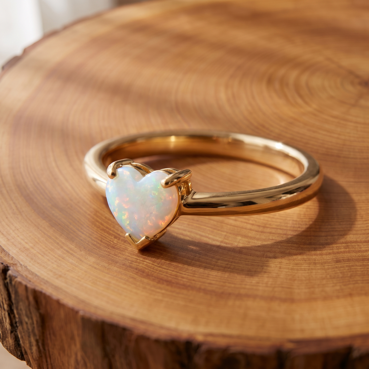 White Opal Heart Gold Ring