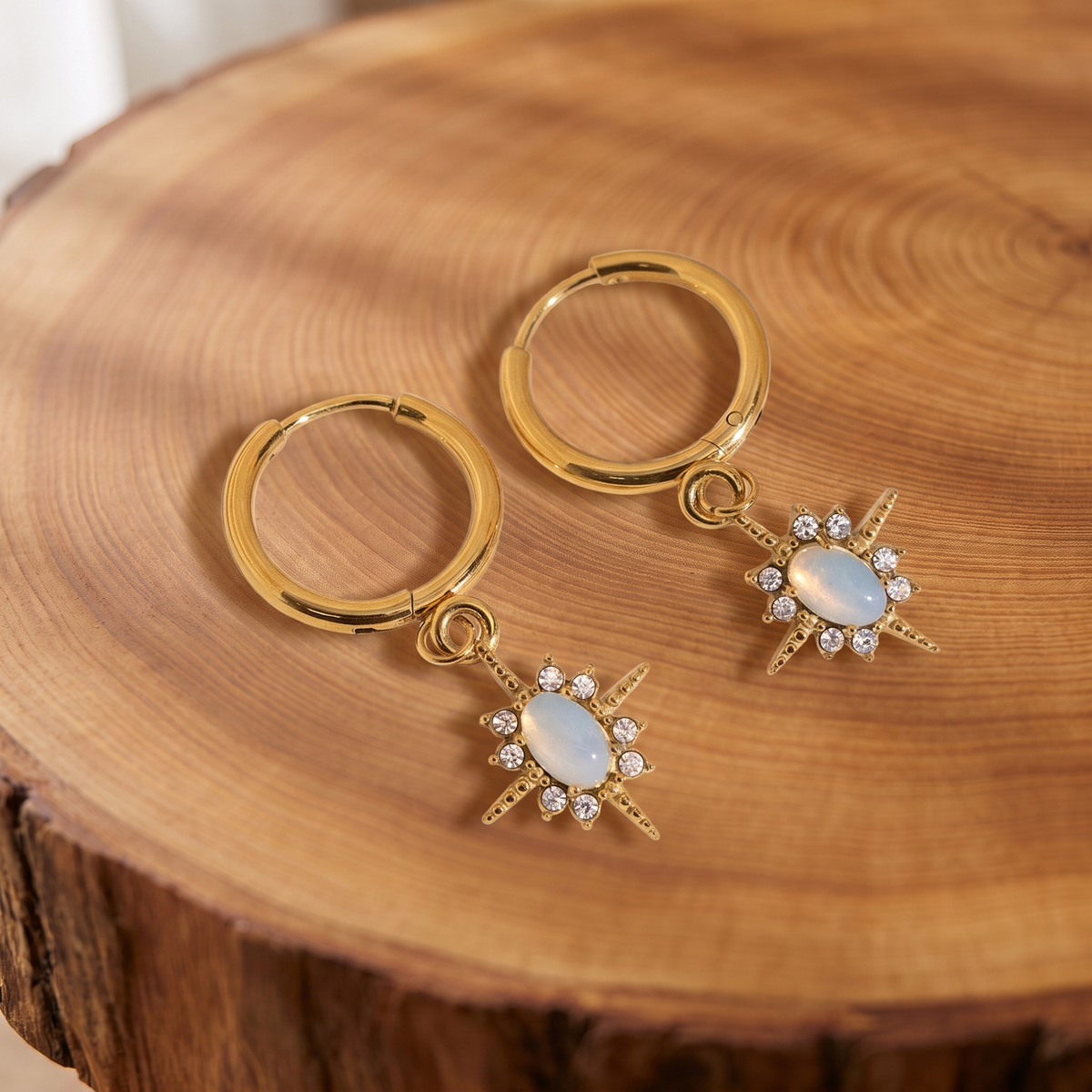 Celestial Opal Star Huggie Hoops