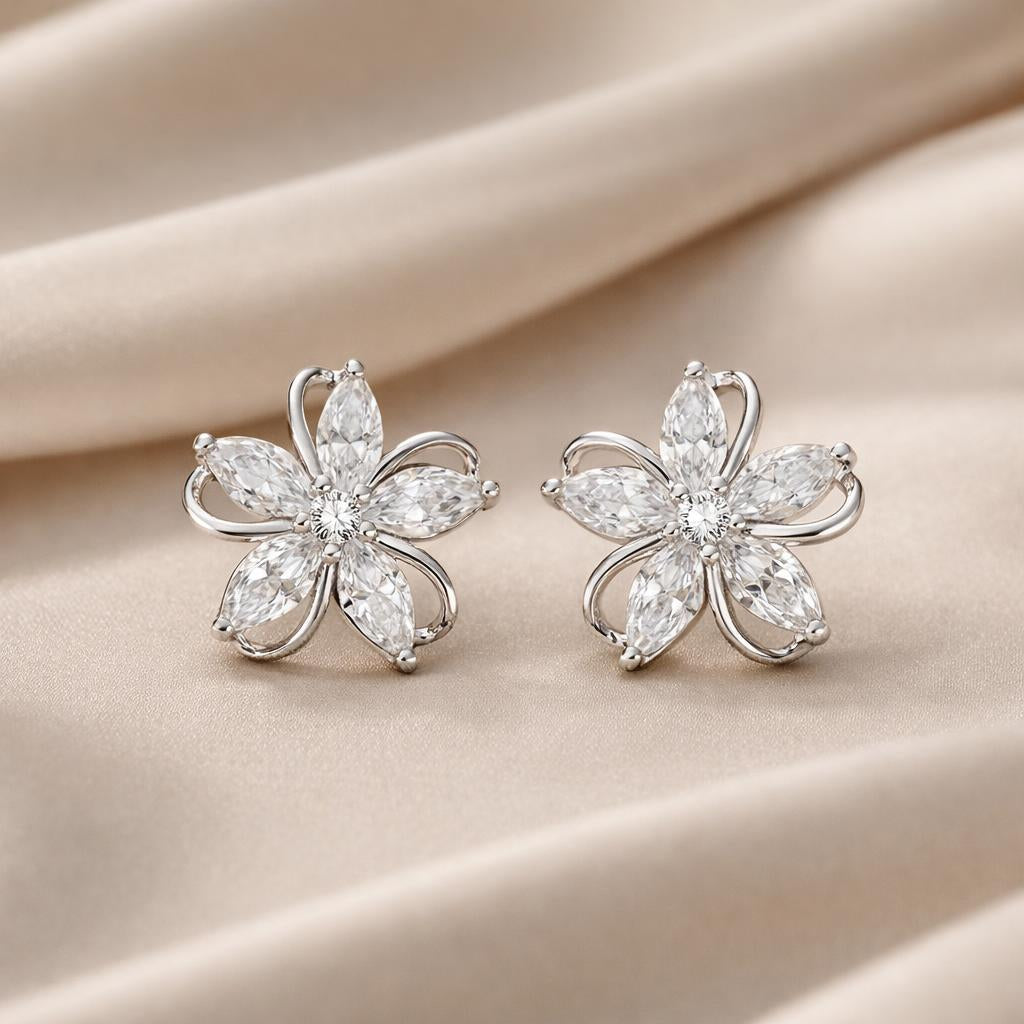 White Gold Hoop Earrings with Cubic Zirconia Settings