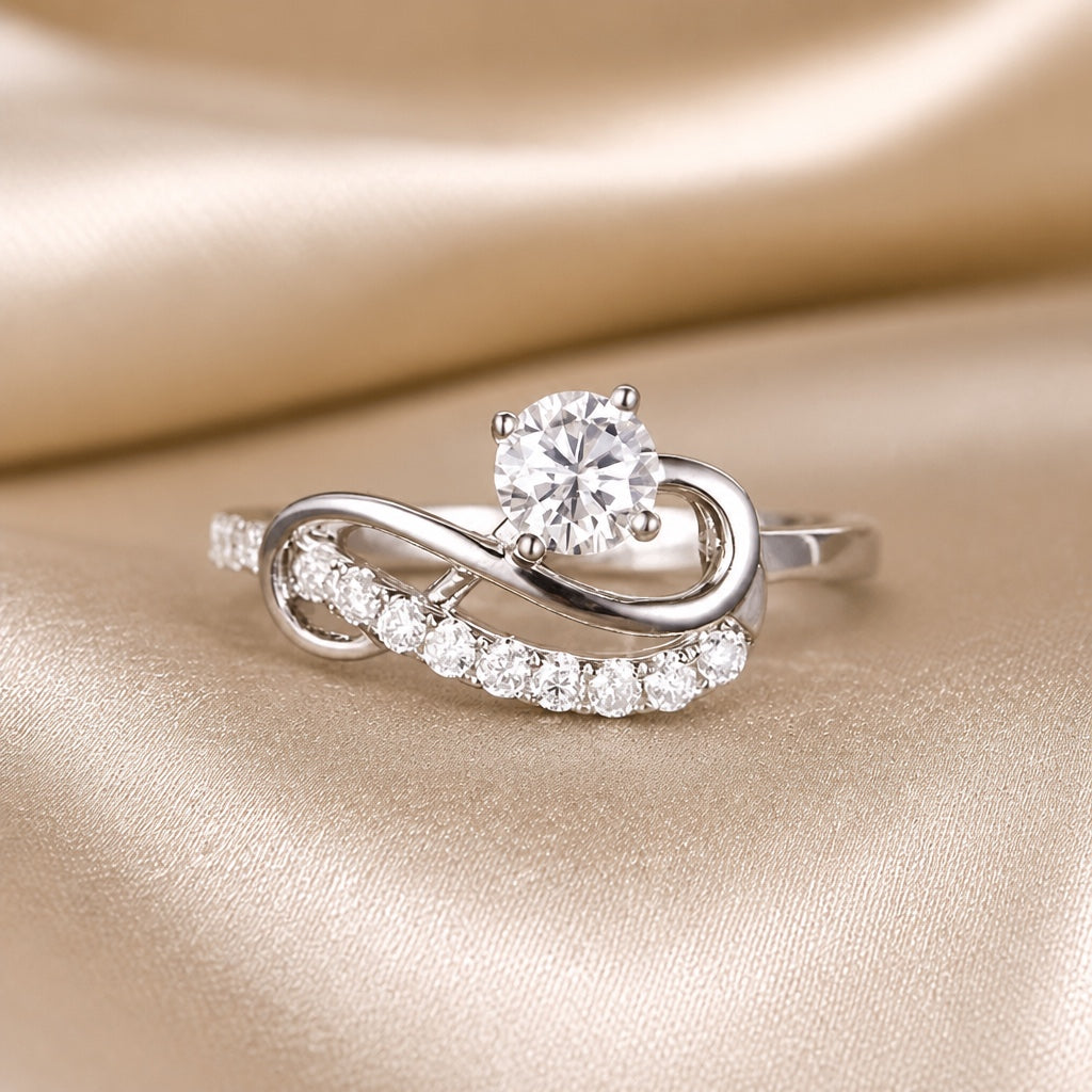 Infinite Wave ring in moissanite and white gold